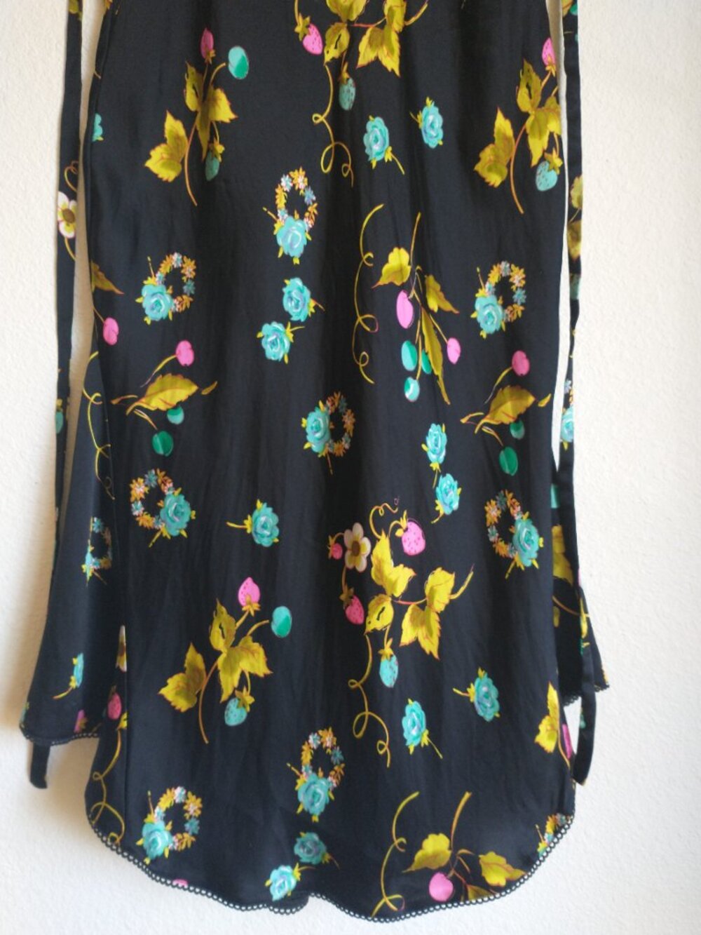 VTG 90s Betsey Johnson Black Silk Cherry Strawberry Floral Fruit Slip Midi Dress - Picture 4 of 16